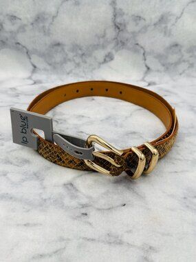 LP Blue Snake Print Belt Caramel Animal Print Gold Buckle 1.5in Width,Size L,NEW